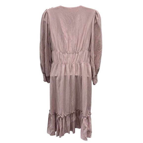 Calvin Klein Pink Textured Midi Dress V Neckline Smocked Waist Size 6 - Picture 5 of 9